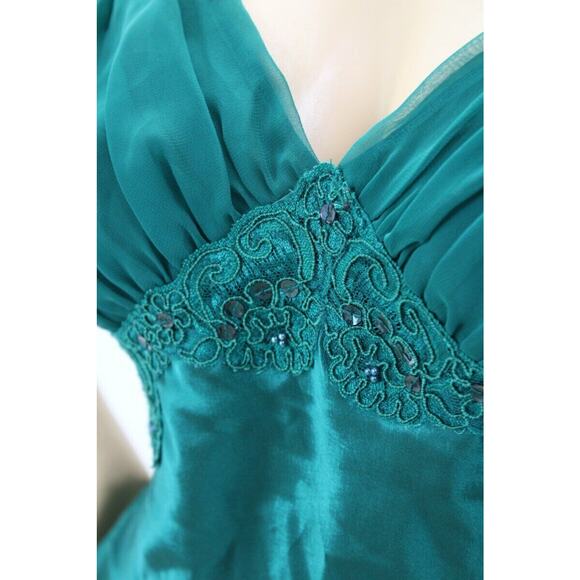 Vtg Victorias Secret Teddy Medium Hi Legs Flutter Leg Green Bling Shiny Satin - Picture 3 of 8